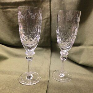 2 Rogaska Crystal Gallia Champagne Glass Vintage 8 1/8" Floral Original Owner